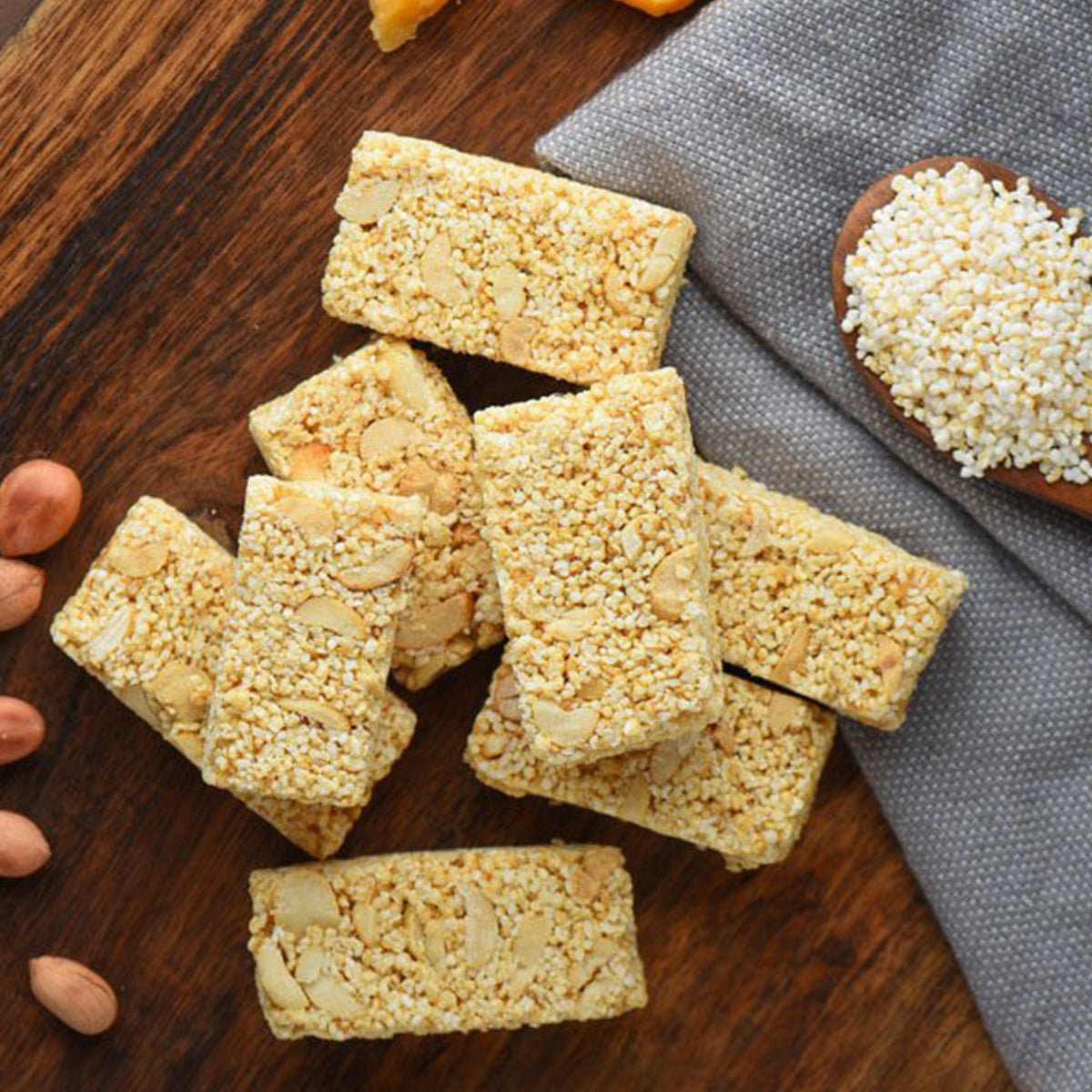 Rajgira chikki made with puffed amaranth and nuts